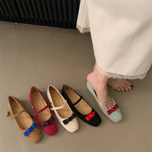 Bow Square Toe Mary Janes with Color Block_CWSHF0161