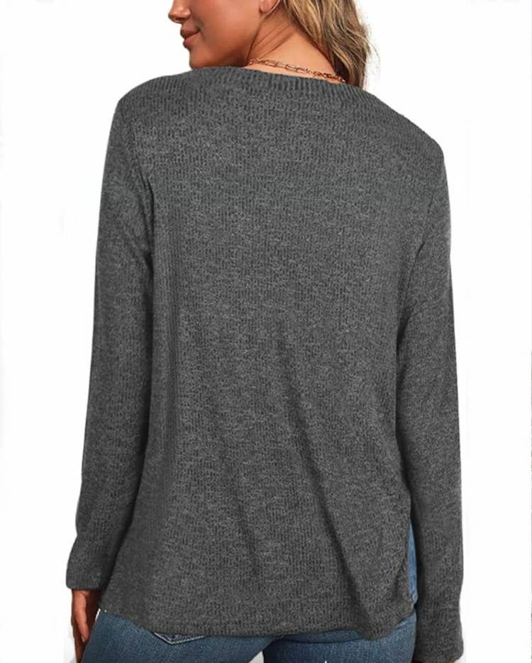 V-NECK LONG-SLEEVED SOLID COLOR PULLOVER BASE