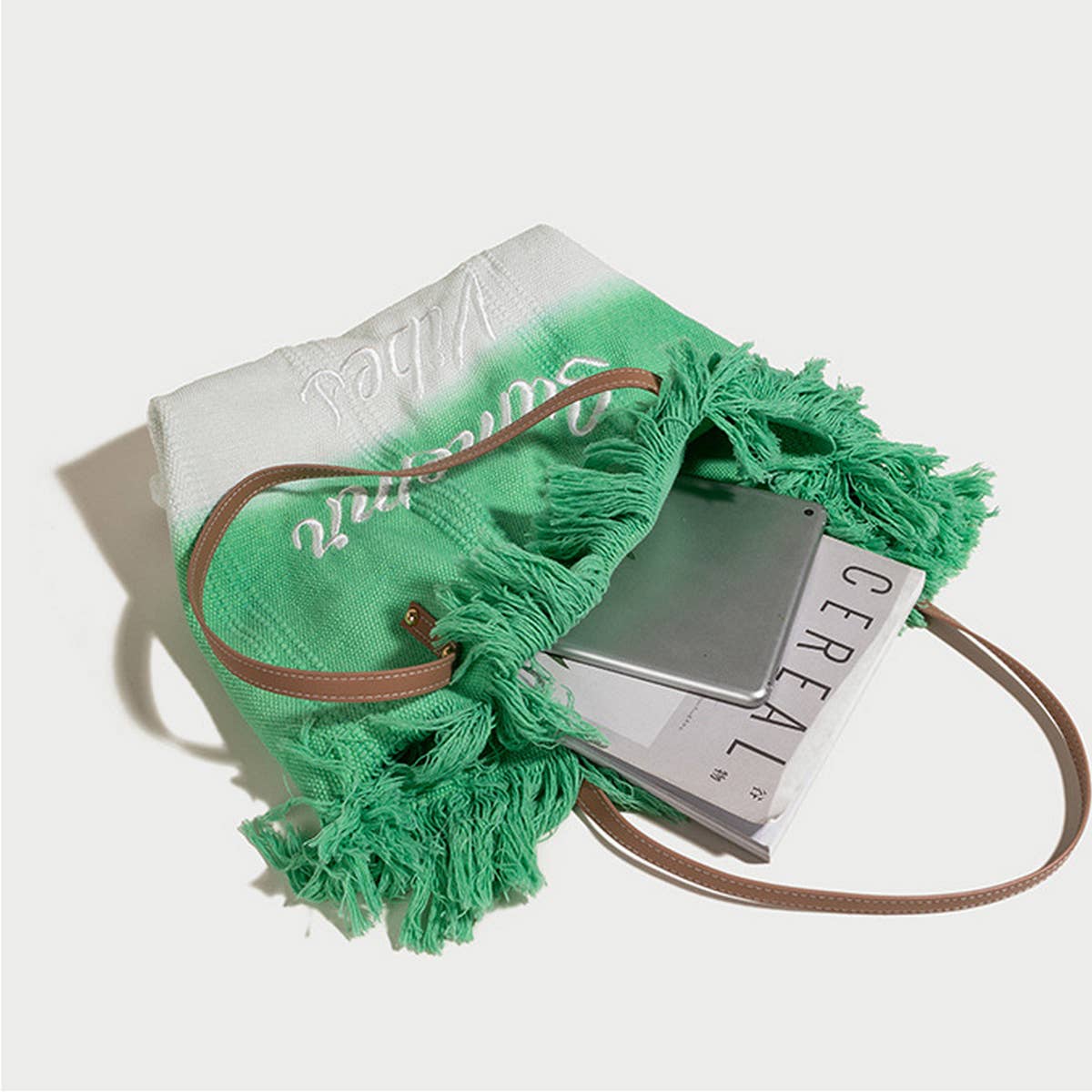 WOMEN MONOGRAM TASSEL BEACH BAG TOTE BAG_CWAB1905