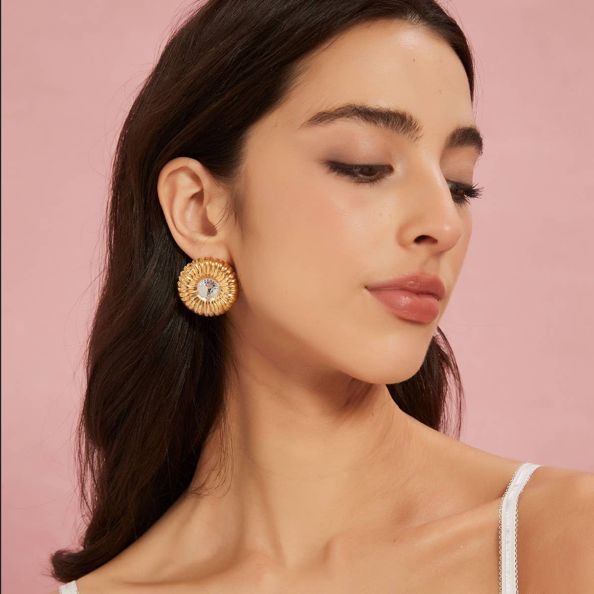 Vintage Round Ribbed Stainless Steel Earrings