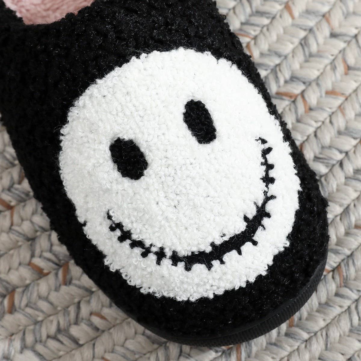 HALLOWEEN SMILEY FACE EMBROIDERED COTTON SLIPPERS
