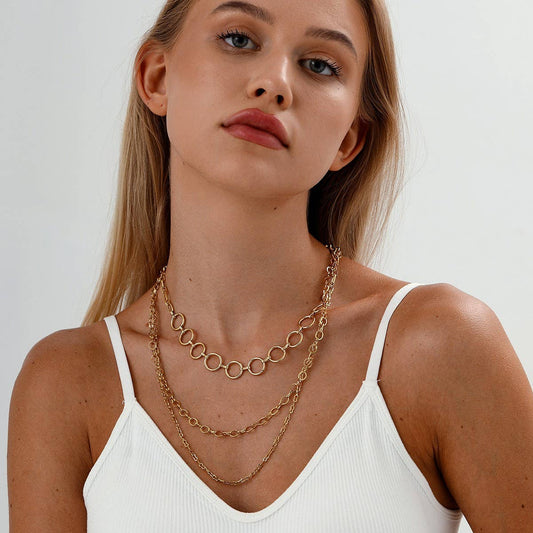 MULTI-LAYERED 18K THREE-LAYER NECKLACE