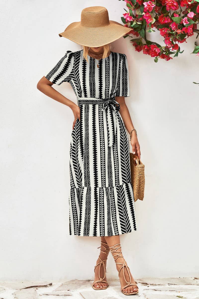 PRINT PUFFY SLEEVE LOOSE DRESS_CWDSD2645