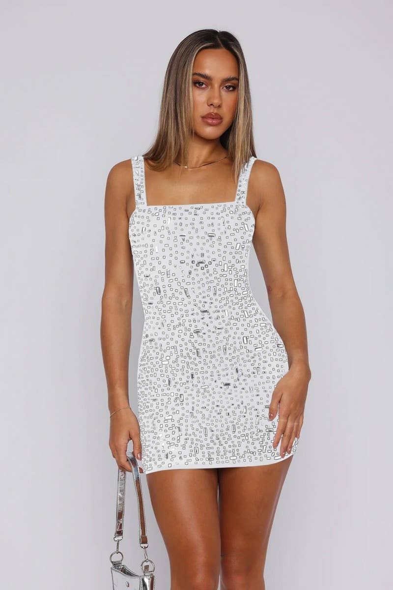 CWDSD7269_SQUARE NECK RHINESTONE BACKLESS SLING DRESS