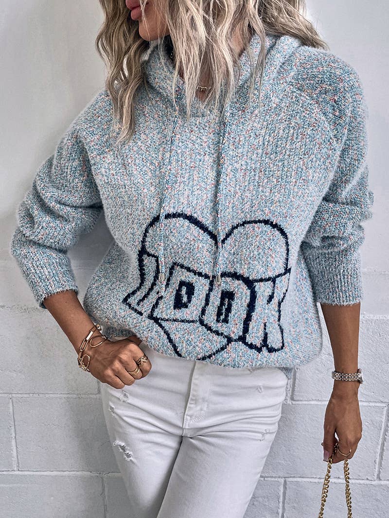 Hooded drawstring female pullover sweater