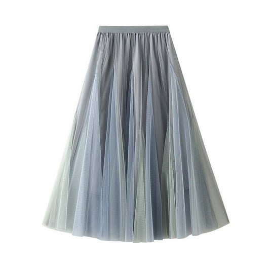 Layered Ombre Tulle Flared Maxi Skirt