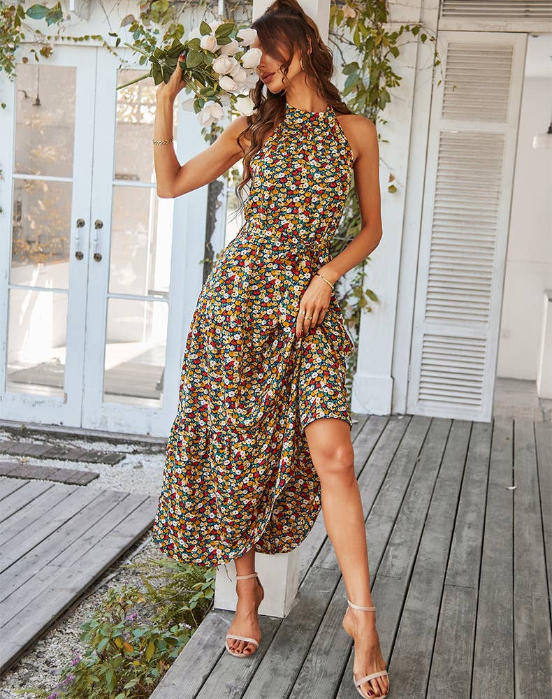 NECKLINE FLORAL HEMLINE DRESS