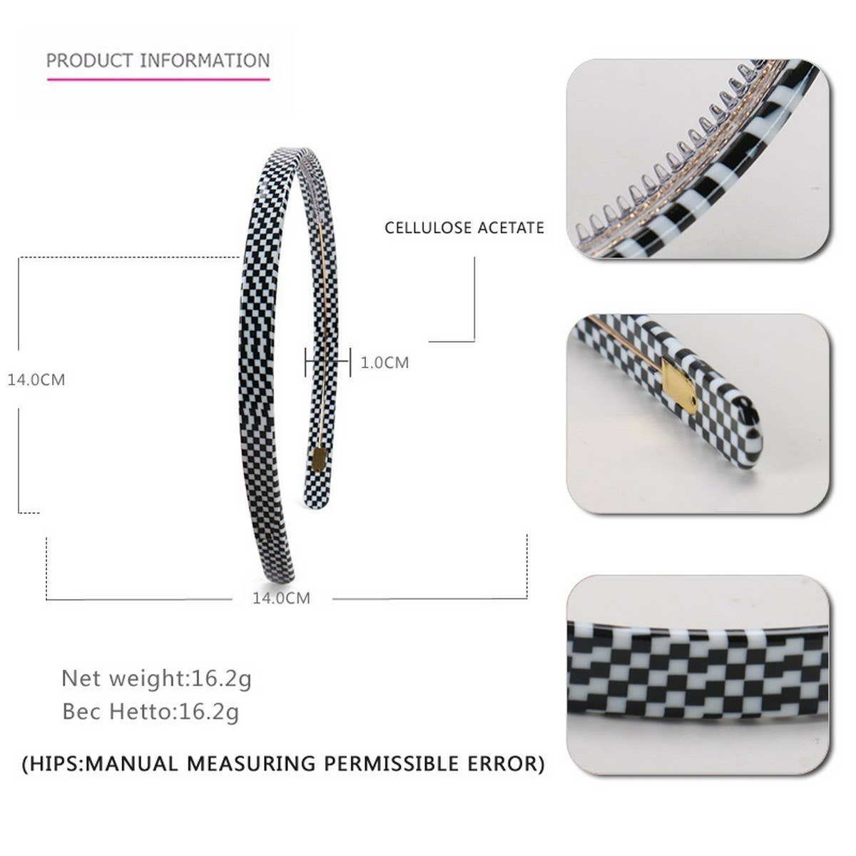 VINTAGE ACETATE HOUNDSTOOTH HEADBAND HAIRPIN