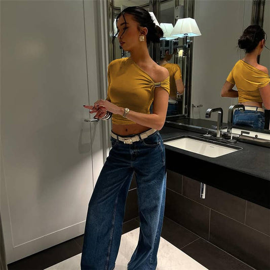 Solid One Shoulder Crop Top