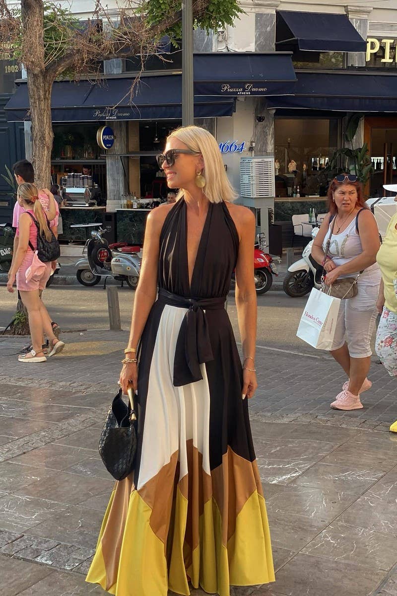 CWDMD6480_COLORBLOCK BACKLESS TIE STRAP MAXI DRESS