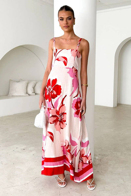 CWDHL1007_NEW SUMMER PRINTED SUSPENDER DRESS