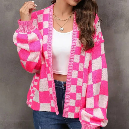 Plaid Cardigan Plus Size Coat Sweater