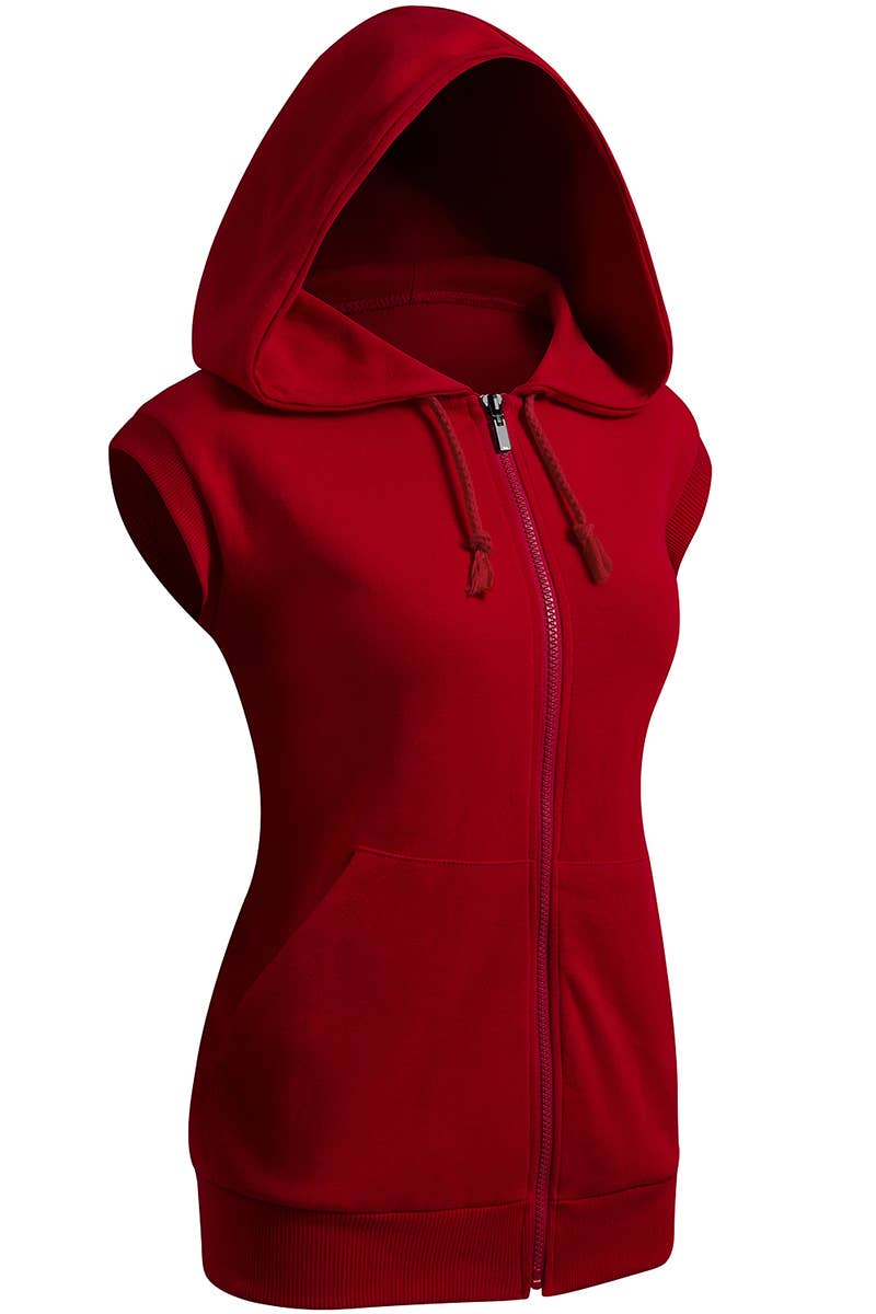 KWOHOSL003_Sleeveless Hoodies Basic Hoodie Zip Up