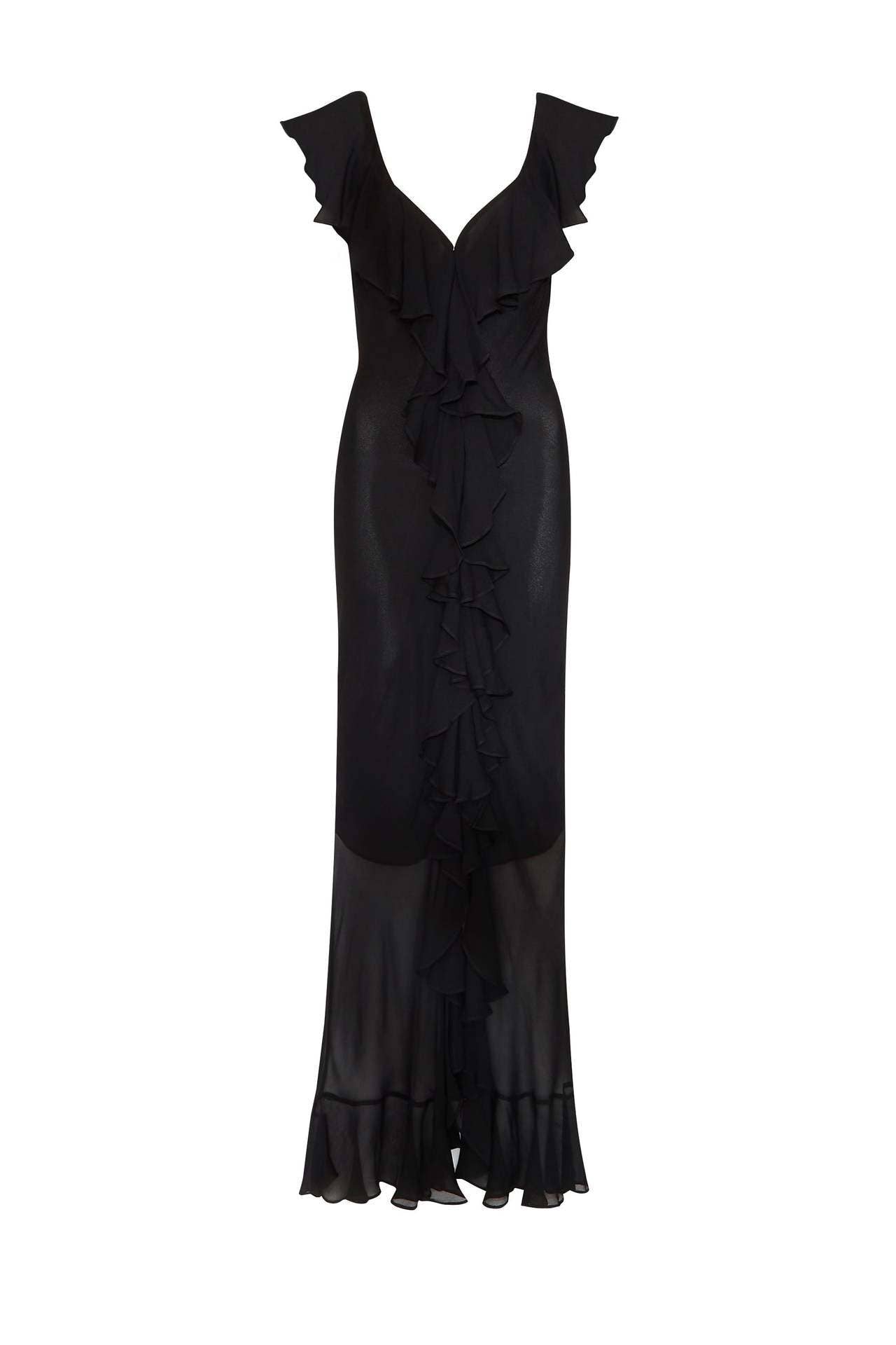 V-NECK SLIT FLESH-THROUGH FLANGED CHIFFON SKIRT