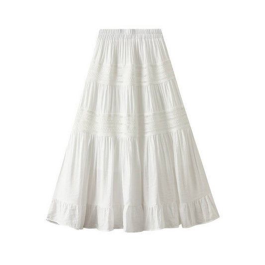 Lace Cake High-Waist Pleated Skirt with FlowingHem