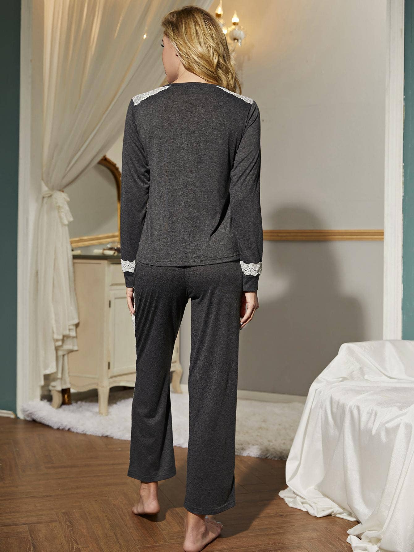 LACE LONG-SLEEVED TROUSERS TWO-PIECE PAJAMAS