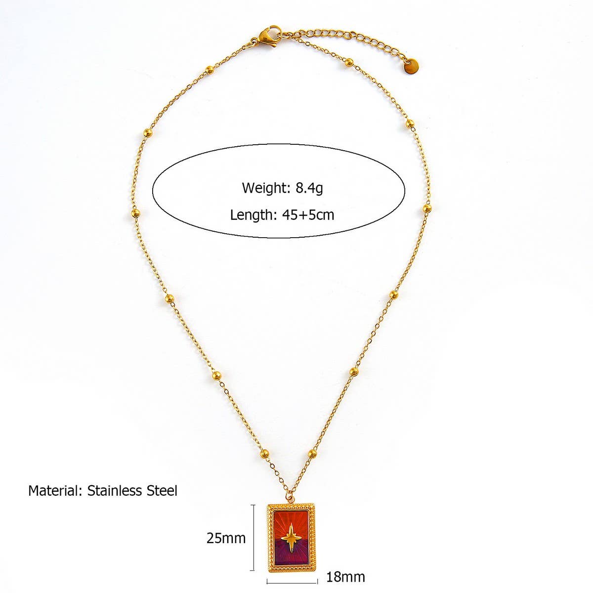 Vintage 18K Steel Tarot Card Pendant Necklace