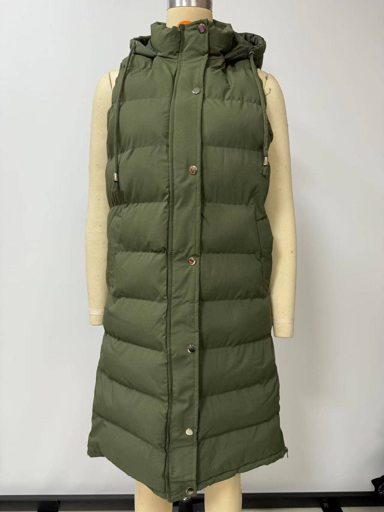 Solid-color hooded sleeveless cotton-padded vest