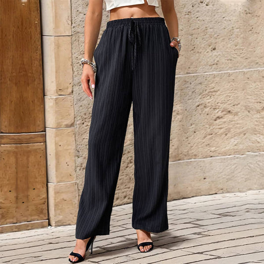 SOLID COLOR PLEATED STRAIGHT LEG CASUAL PANTS