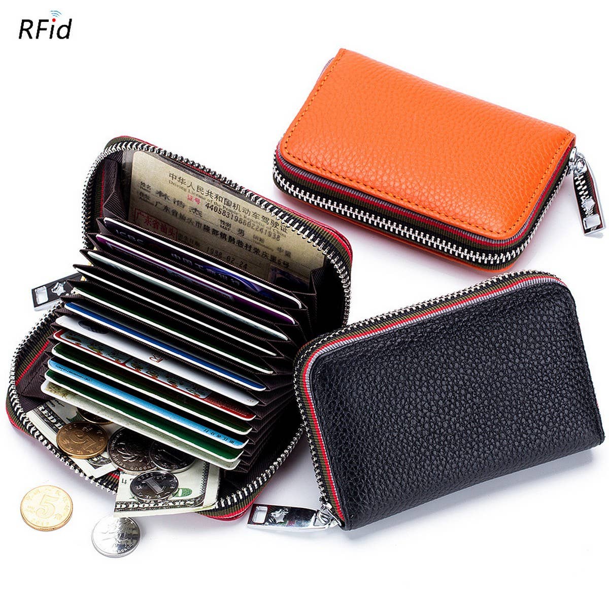 TOP LAYER COWHIDE ZIPPER GENUINE LEATHE CARD HOLDER_CWAB3835