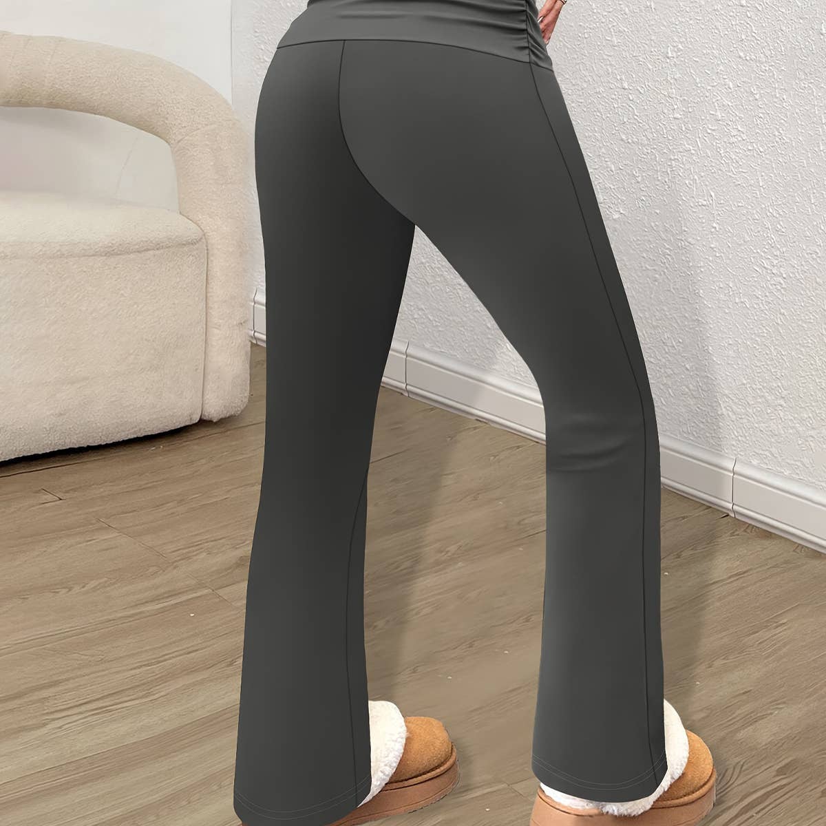 Fashion pleated waistband flip micro-flared pants