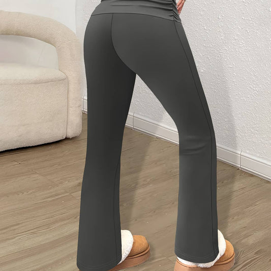 Fashion pleated waistband flip micro-flared pants