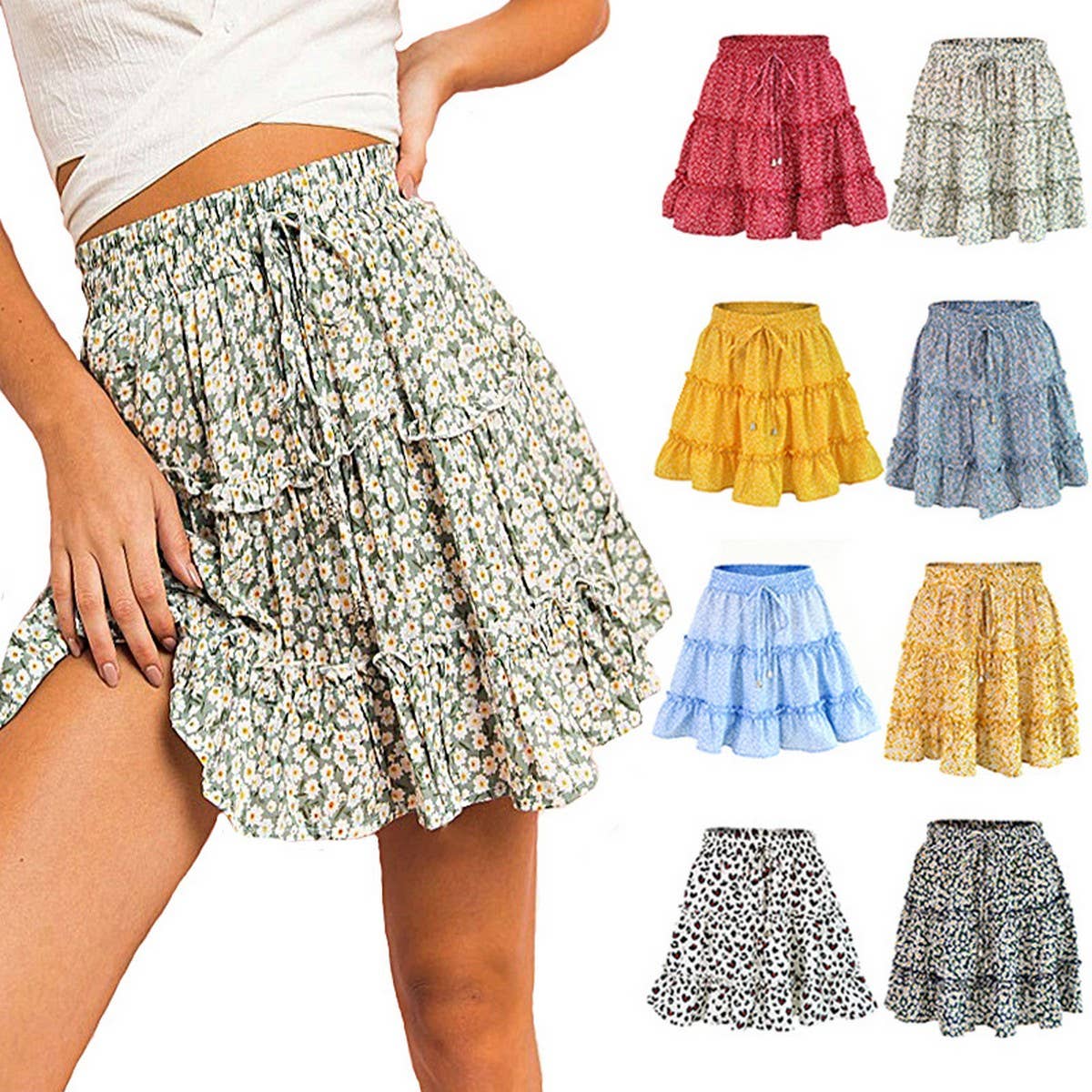 WOMEN'S HIGH WAIST RUFFLED FLORAL SKIRT_CWAB4791