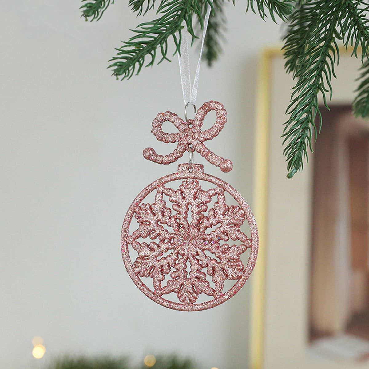 Plastic Pink Gold Glitter Xmas Tree Hanging Decor_CWMM9762