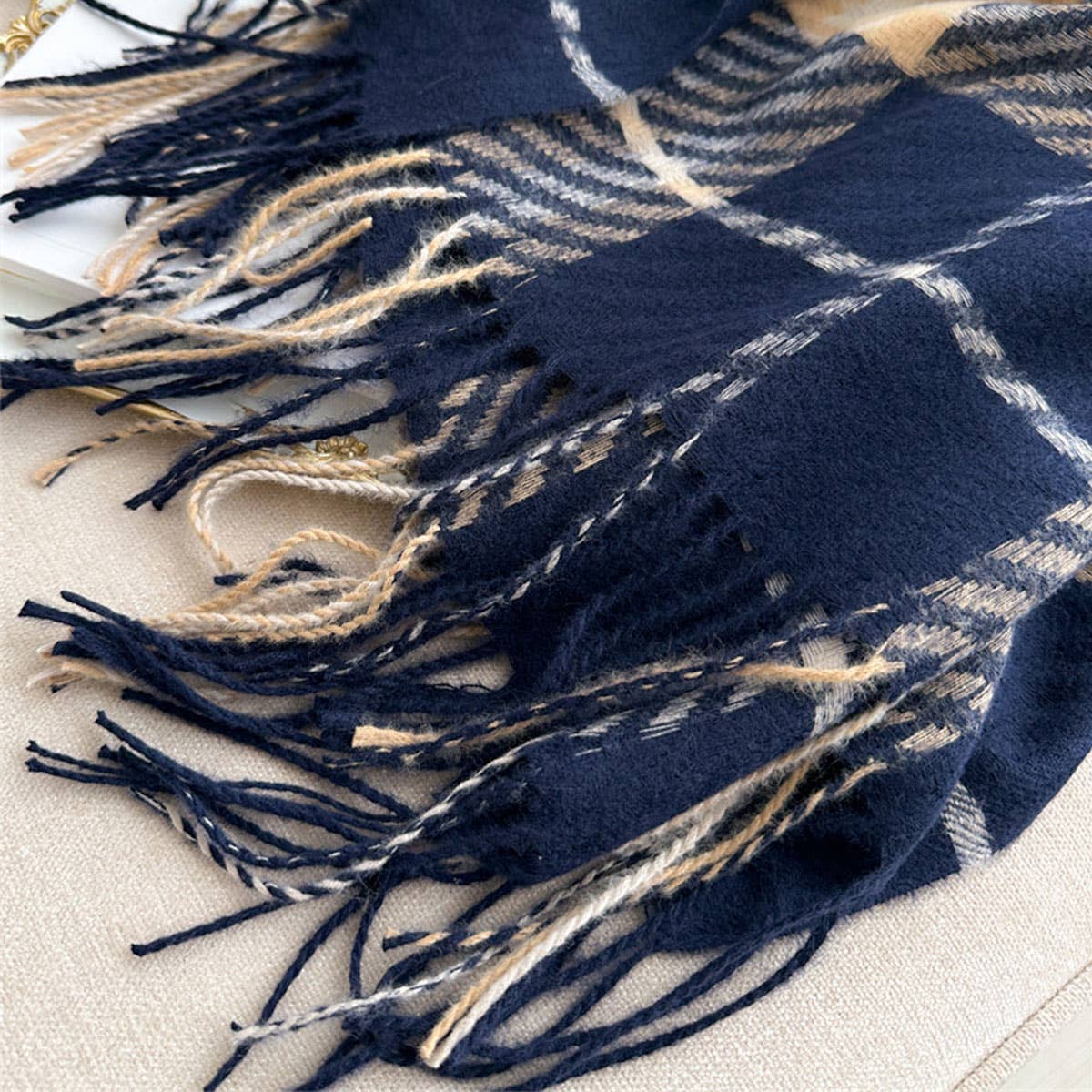 British Plaid Faux Cashmere Scarf for Women_CWASC1444