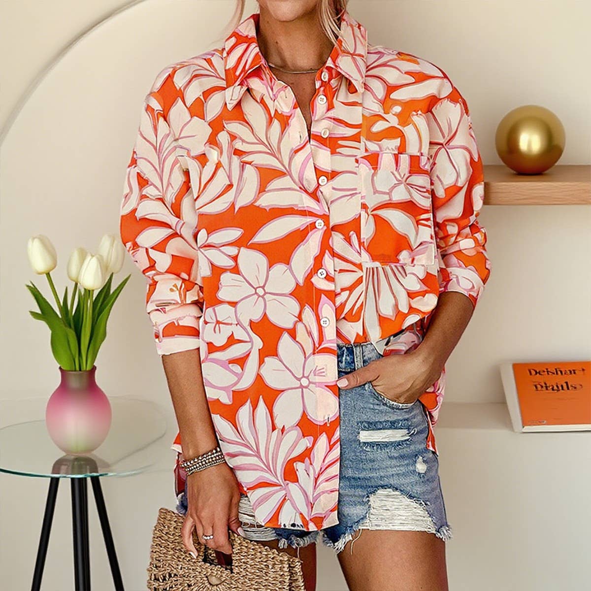 Lapel single-breasted long-sleeved shirt