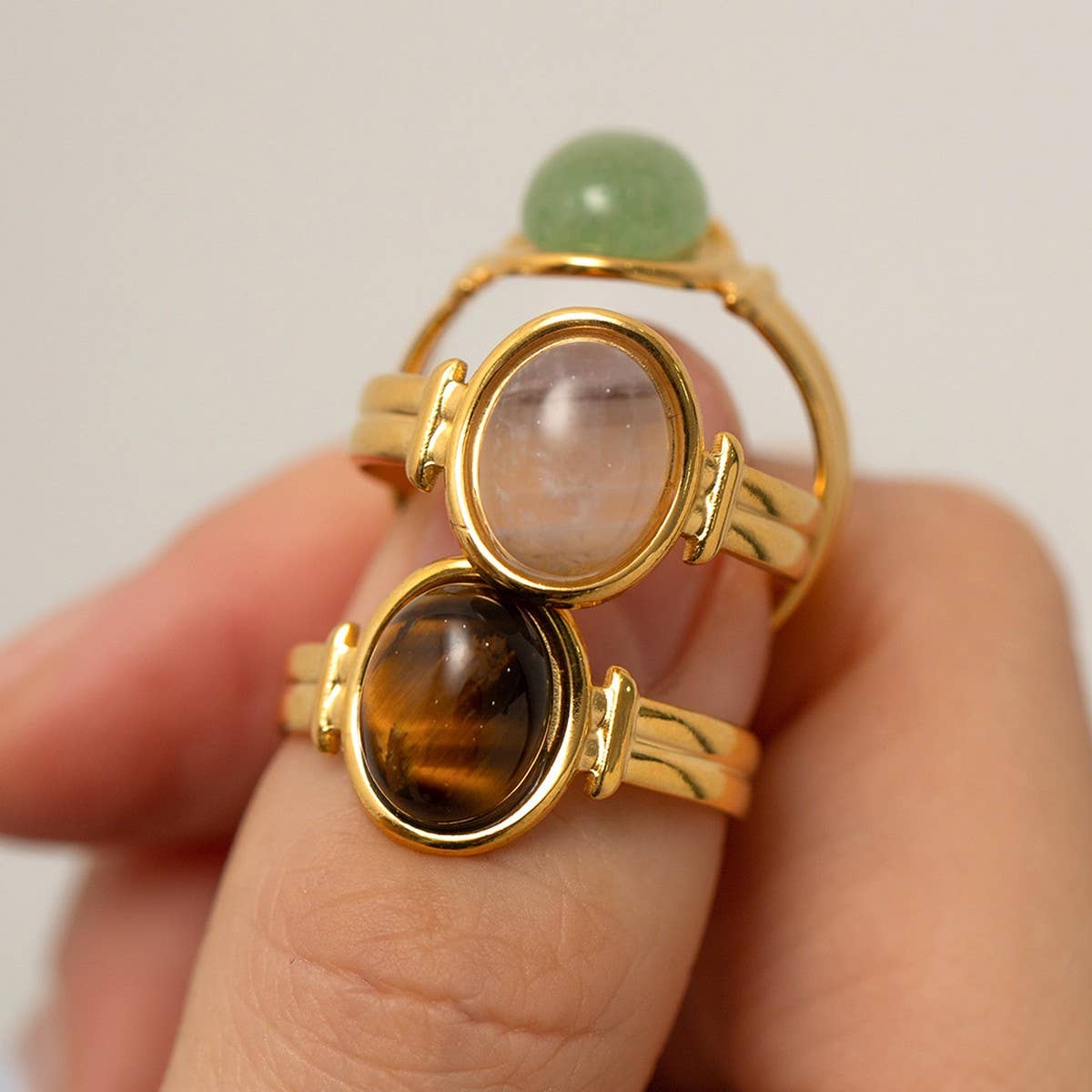 INLAID NATURALSTONE STAINLESS STEEL OPEN RINGS