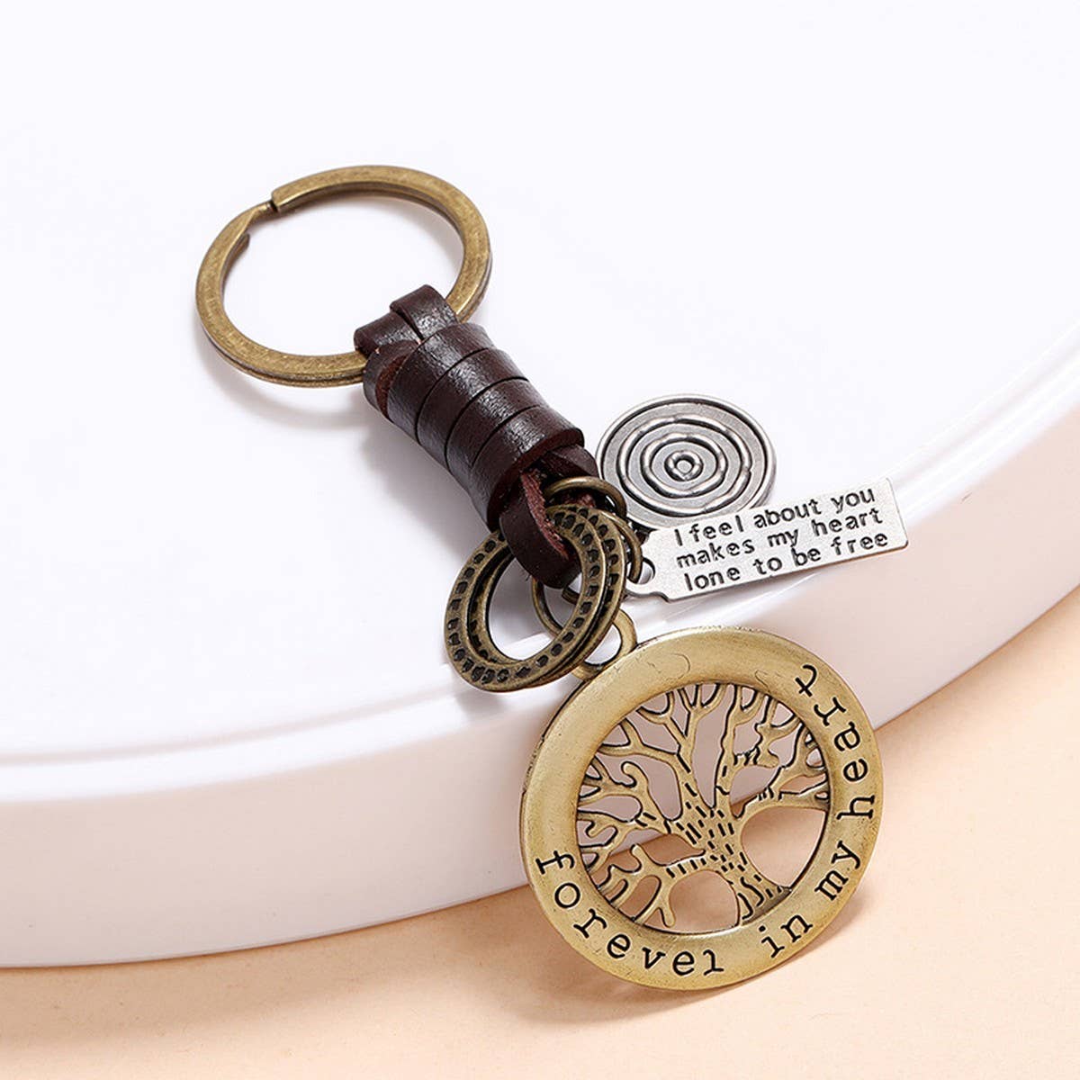HAND-WOVEN BRONZE LUCKY TREE COWHIDE KEYCHAIN