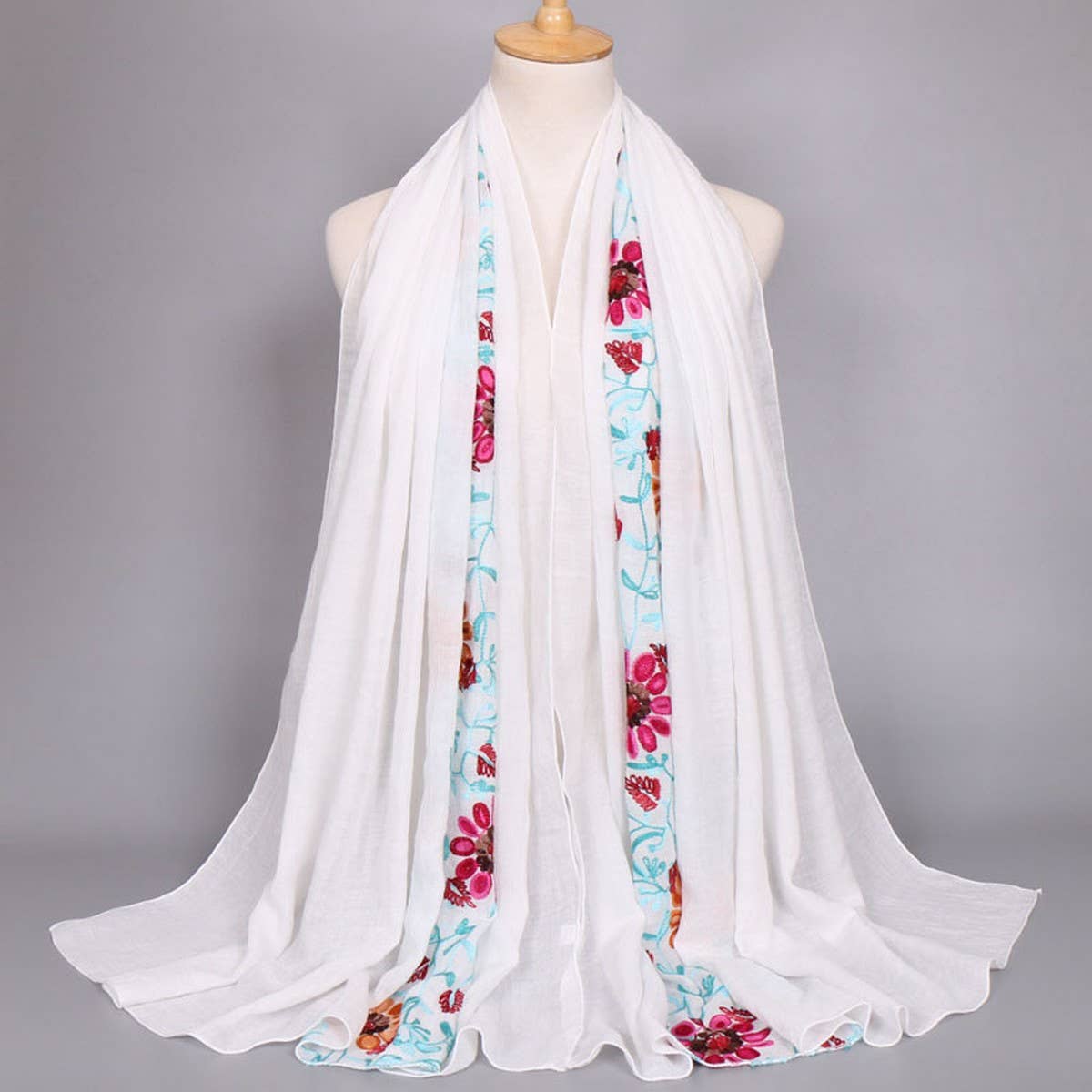 EMBROIDERED COTTON SCARF LONG VEIL SHAWL