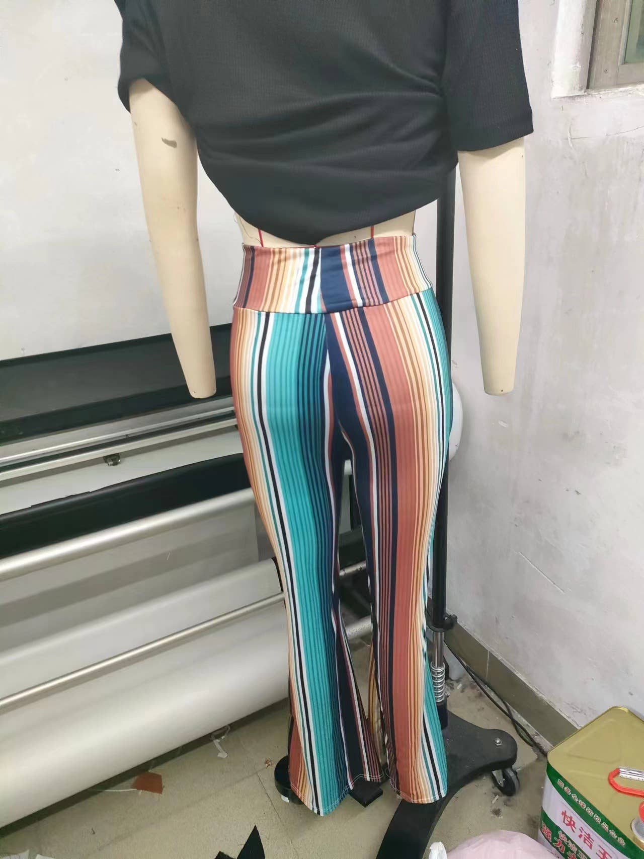 PRINTED TIGHT HEIGHT WAIST CASUAL FLARE PANTS