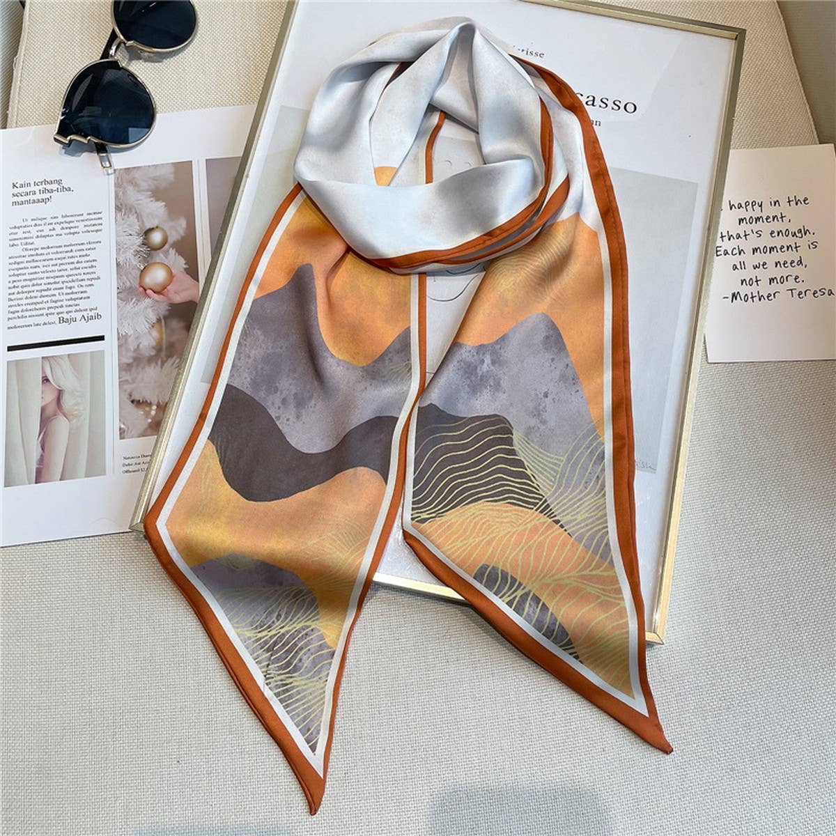 IMITATION SILK RIBBON BEVEL WIDE COLLAR HEAD SCARF