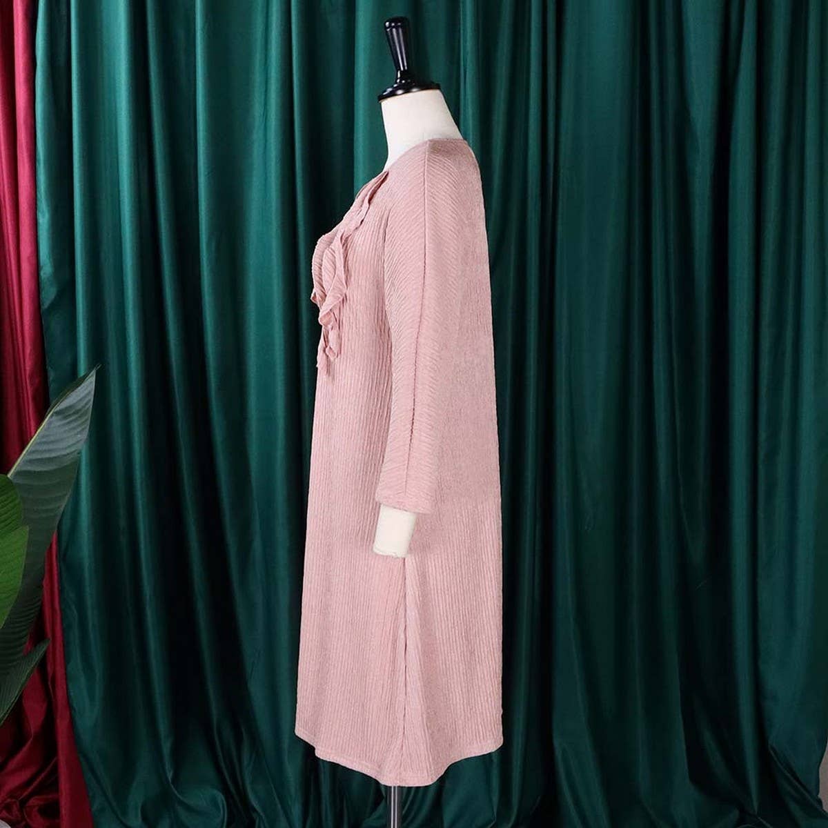 SOLID COLOR LOOSE CASUAL ROUND NECK DRESS_CWDSD6164