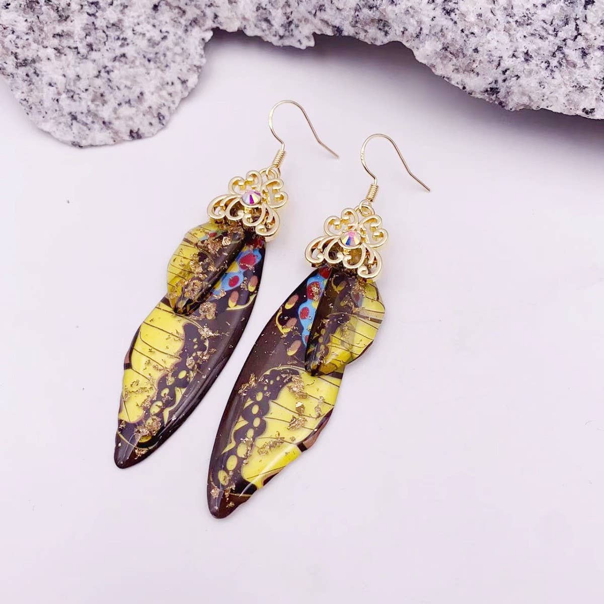 Elegant long earrings with cicada wing wings