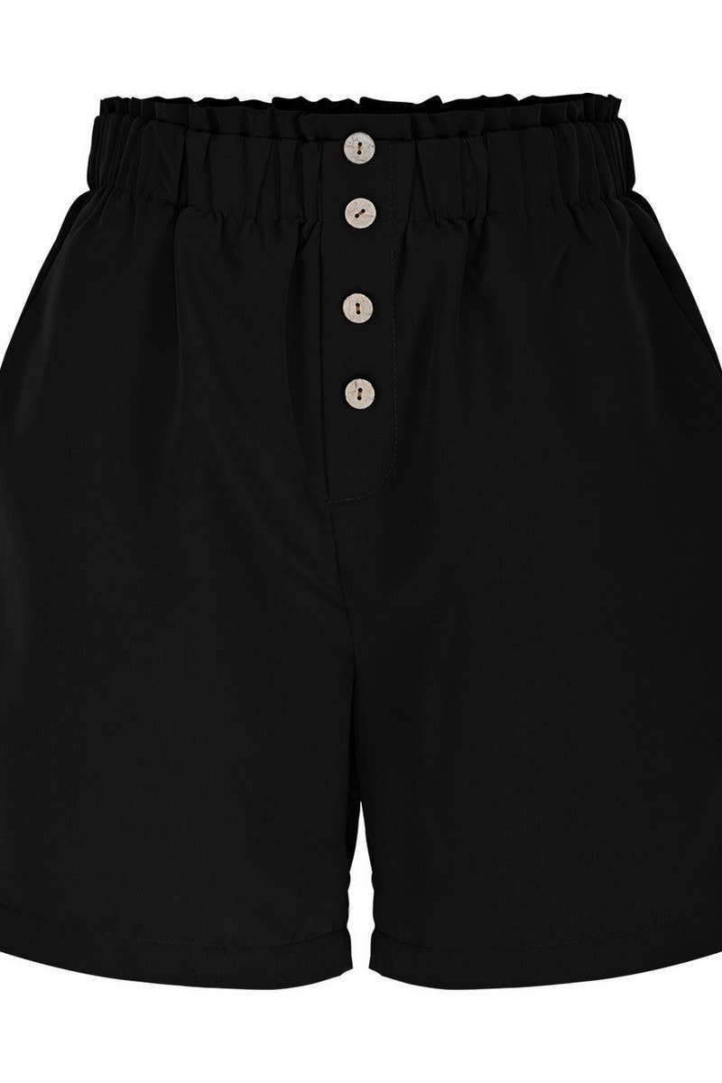 CWBSP0561_SOLID ELASTIC WAIST BUTTON CASUAL SHORTS
