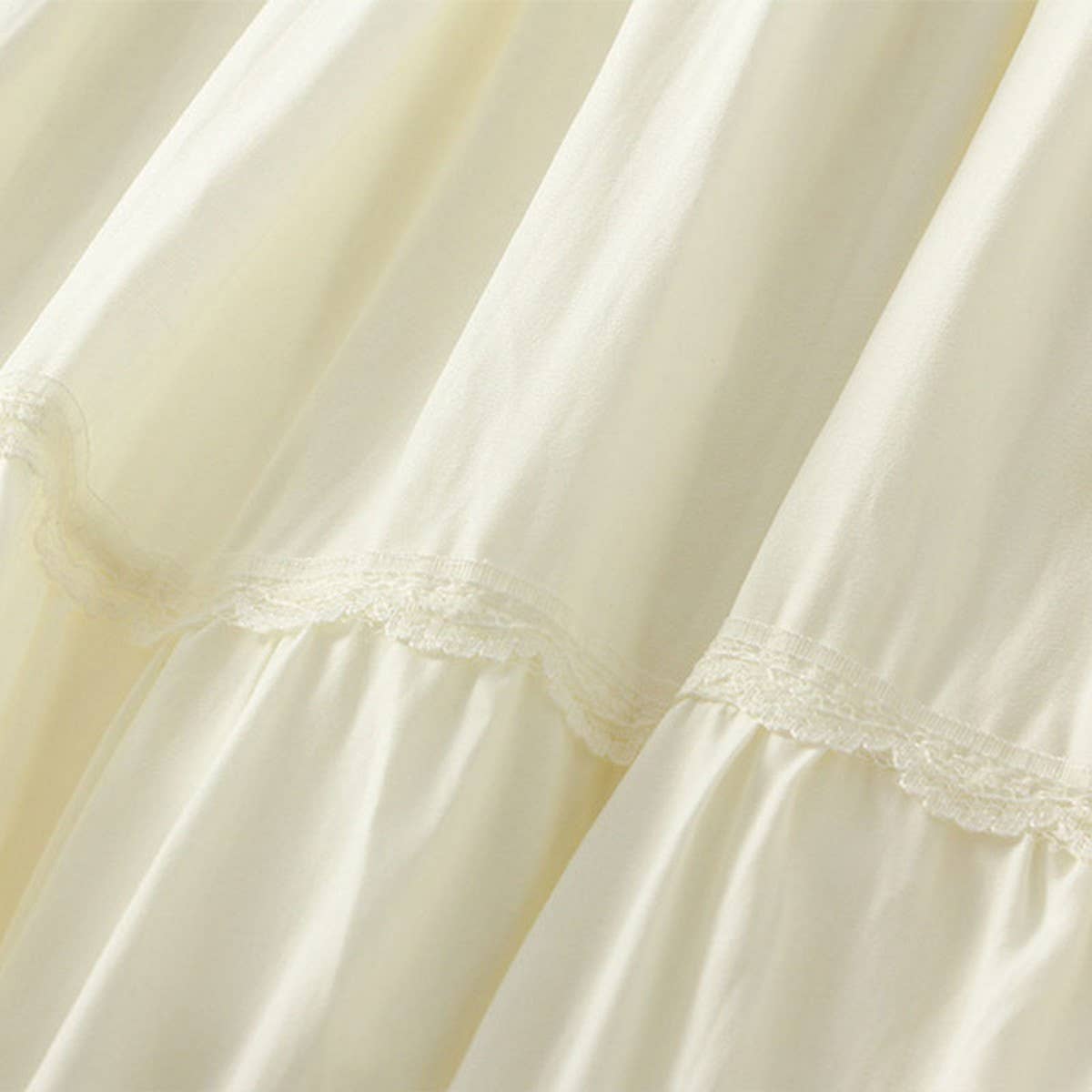 High-Waist Lace Trim A-Line Tiered Maxi Skirt