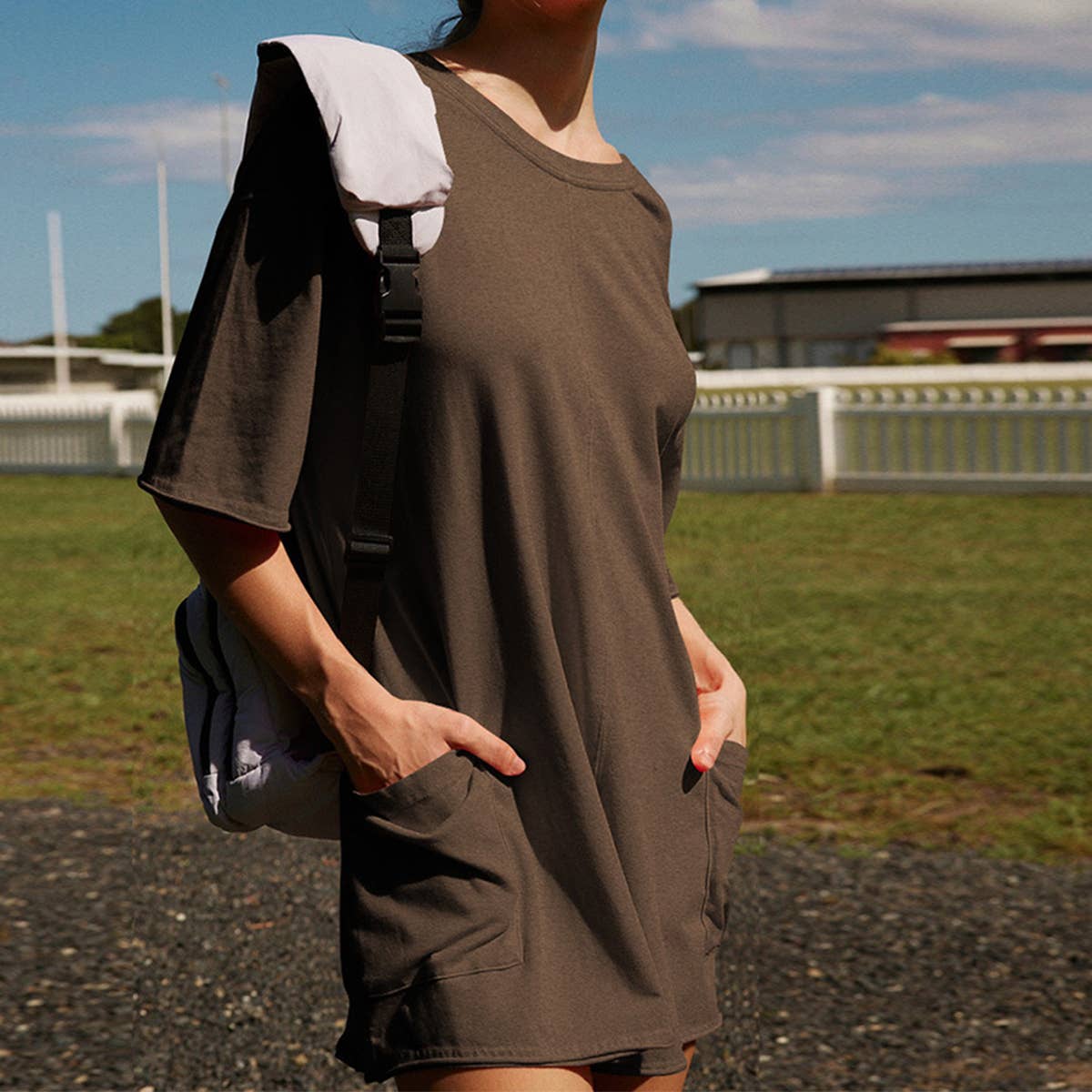 Solid color personality backless jumpsuit