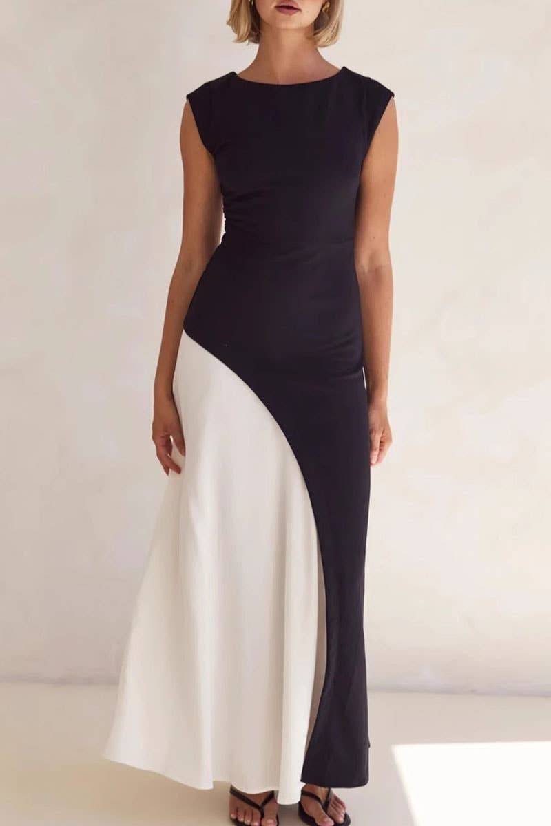 CWDMD5559_SUMMER SLEEVELESS HOLIDAY CONTRAST STITCHING DRESS