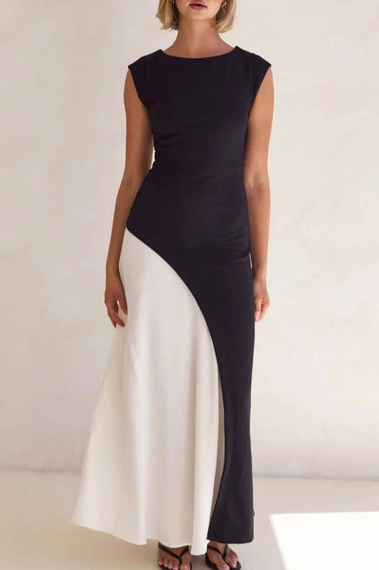 CWDMD5559_SUMMER SLEEVELESS HOLIDAY CONTRAST STITCHING DRESS