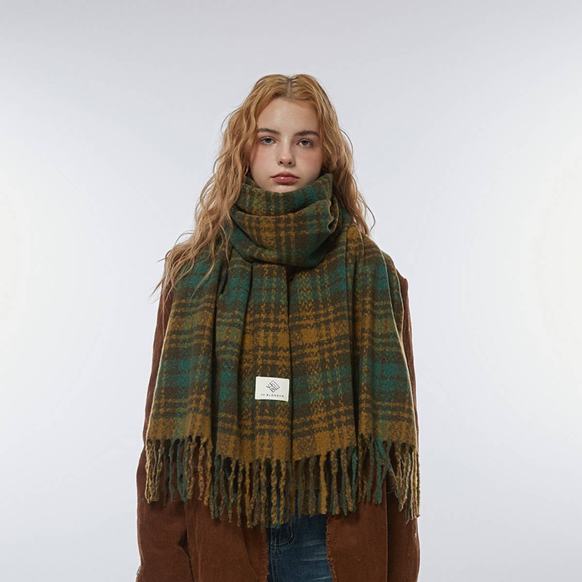 Brown Check Scarf ??Thick Dual-use Winter Wrap_CWASC2299