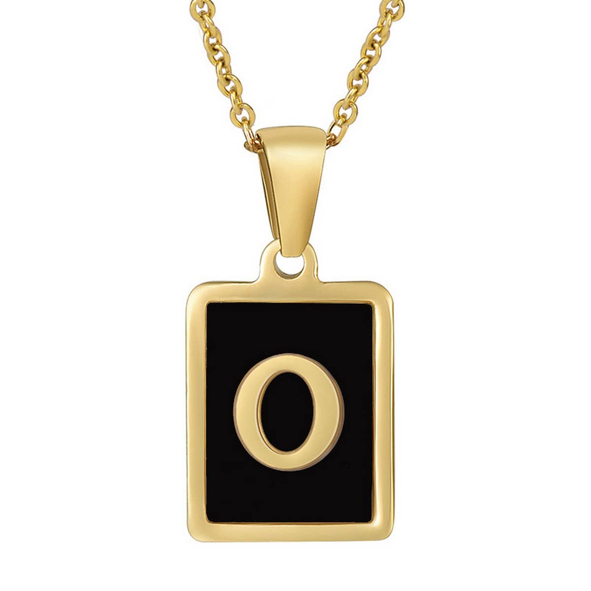 CWAJE1947_Personality Square Black Letter Necklace,Gold