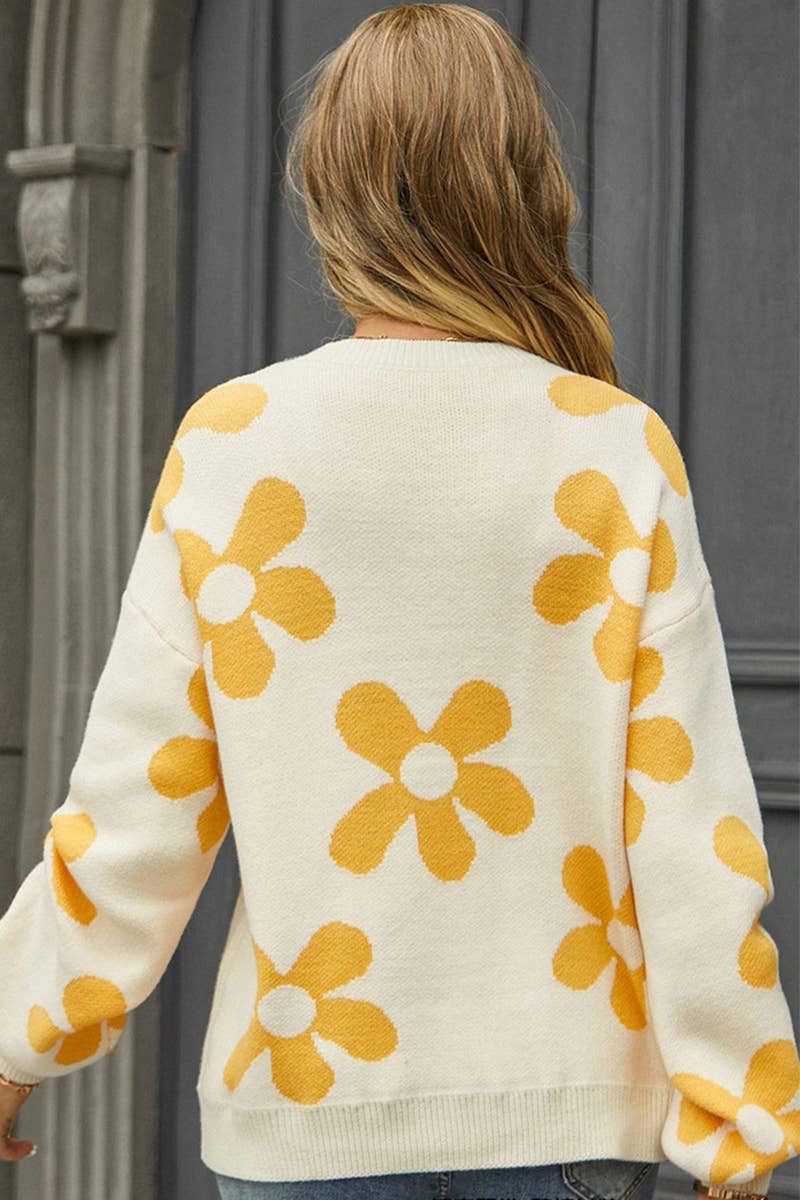 WOMEN FLOWER PATTERN SLIM KNITTED SWEATER_CWOSWL1448