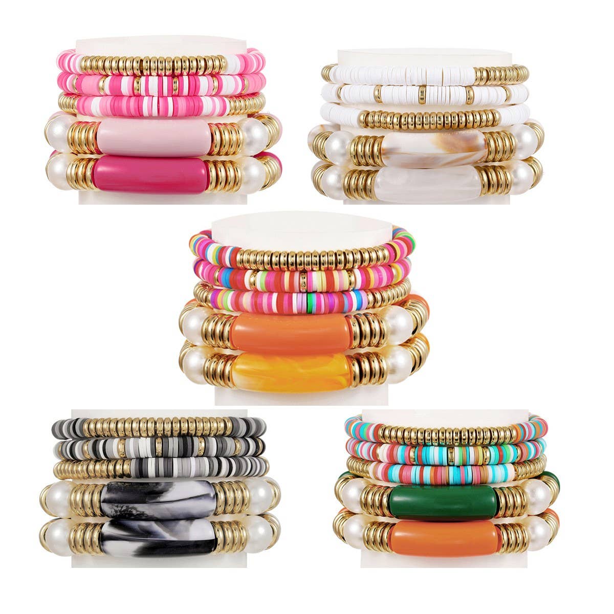 ETHNIC STYLE COLORFUL SOFT CLAY ACRYLIC BRACELETSET
