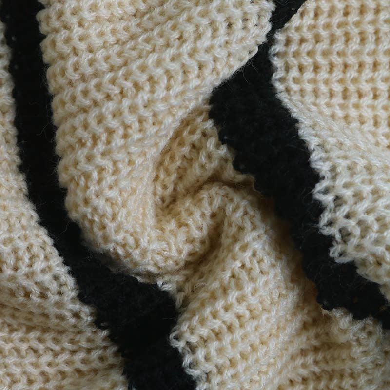 Striped jacquard single-breasted long cardigan