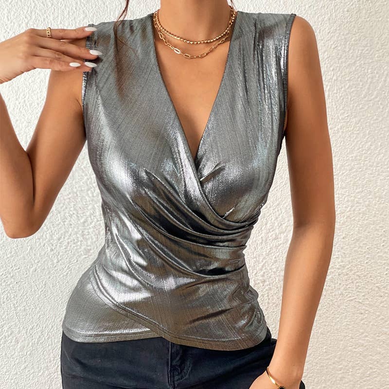 STYLISH SEXY V-NECK SOLID COLOR SLEEVELESS TOP