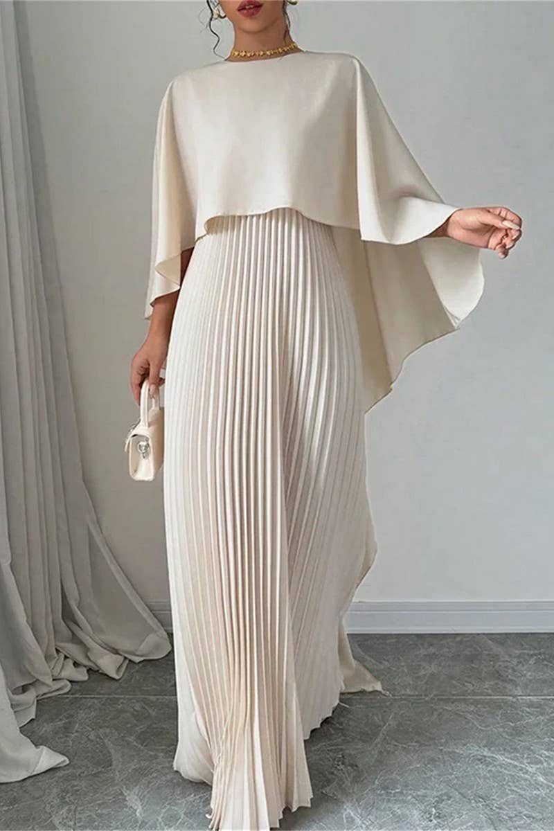 CWDMD6381_LOOSE BAT SLEEVE PLEATED IRREGULAR ELEGANT DRESS