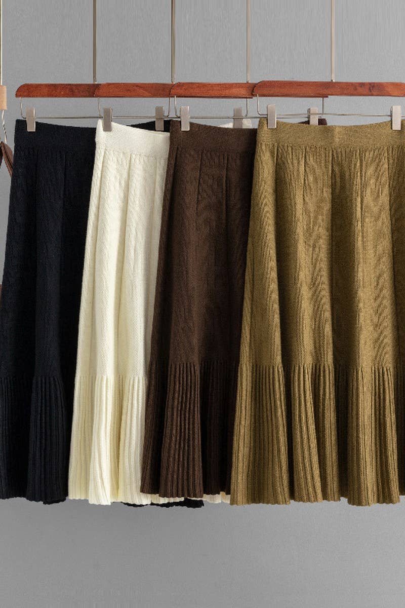 CWBMS00485_HIGH WAIST SOLID KNIT PLEATED MIDI SKIRT